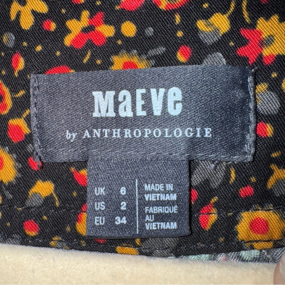 ANTHROPOLOGIE MAEVE Marlie Button Front Black Floral Print Mini Tunic Dress Sz 2 - Picture 12 of 15